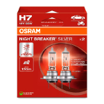 OSRAM H7 halogēna spuldzes (2gab.) NIGHT BREAKER SILVER / 55W / 1500Lm / Spilgtums +100% / Stara garums 130m / 4062172387576 / 21-2609